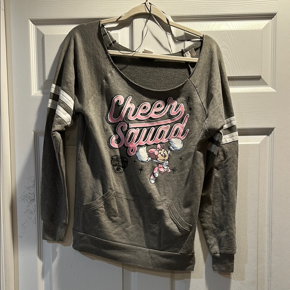 Disney Parks Minnie Mouse Cheer Squad Off Shoulder Sweatshirt M cheerleader